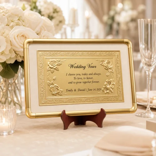Personalized Framed Embossed Brass Wedding Vows Plaque