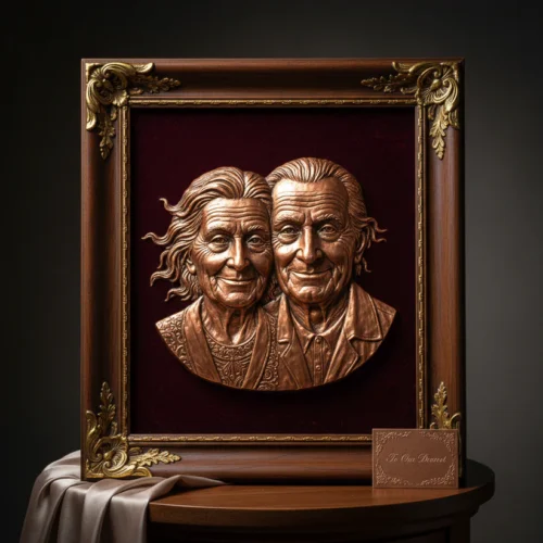 "Golden Years Together" Custom Senior Portrait Copper Relief | Luxury Velvet-Backed Framed Masterpiece for Anniversaries & Parents
