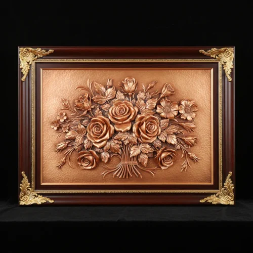 Custom Rose Relief Copper Plaque | Deluxe Framed Wall Art